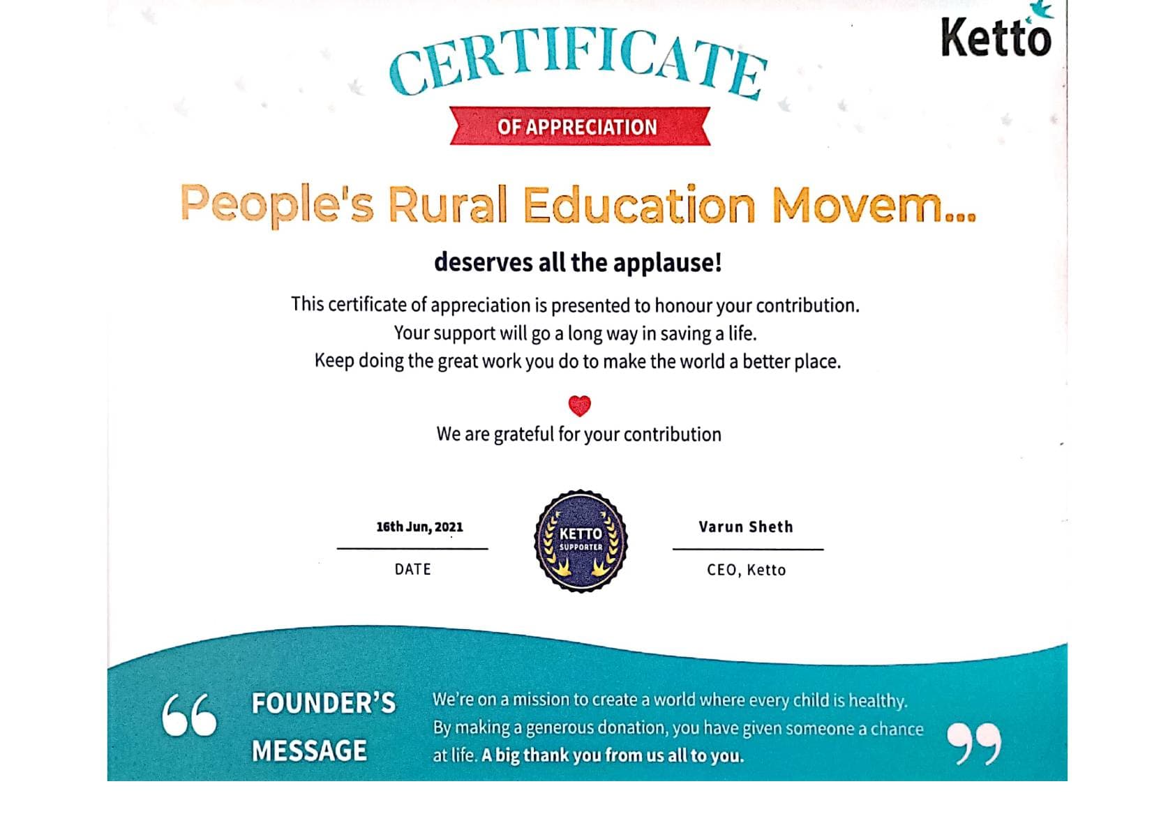 People's Rural Education Movem... deserves all the applause!